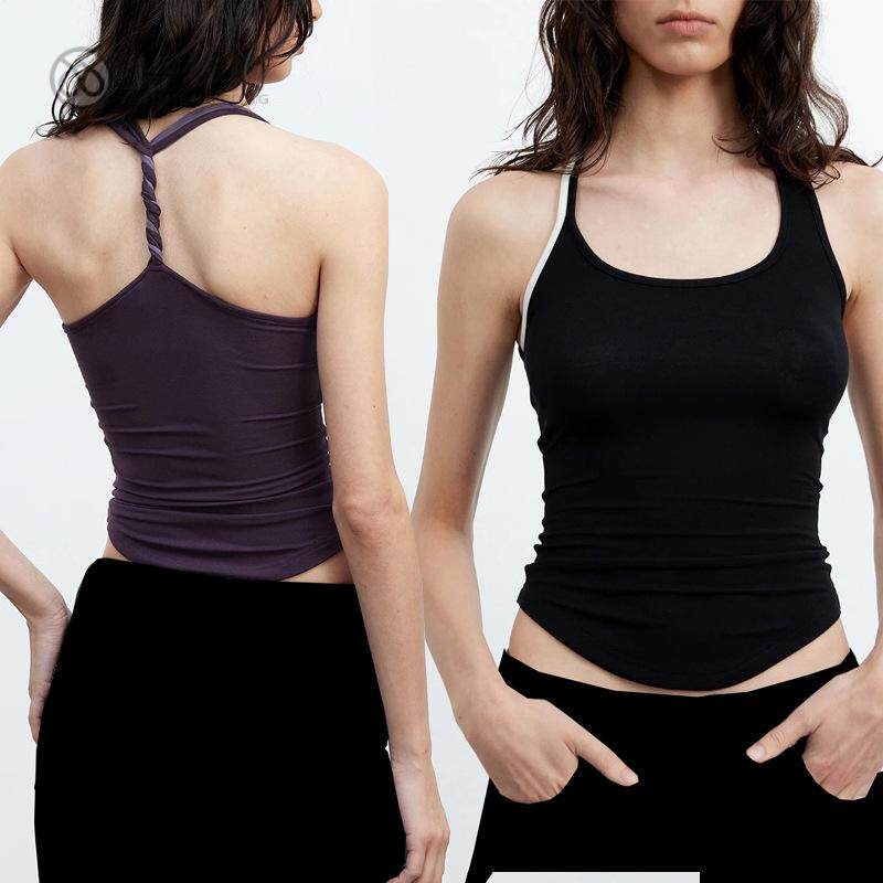 新款撞色双肩带扭麻花不规则运动内衣裸感亲肤性感美背瑜伽服