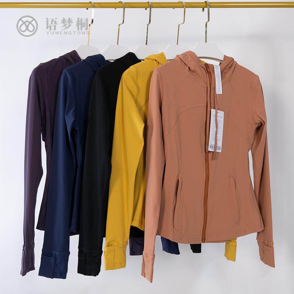 瑜伽服锦纶透气女士运动夹克速干外套修身双面磨毛连帽健身帽衫