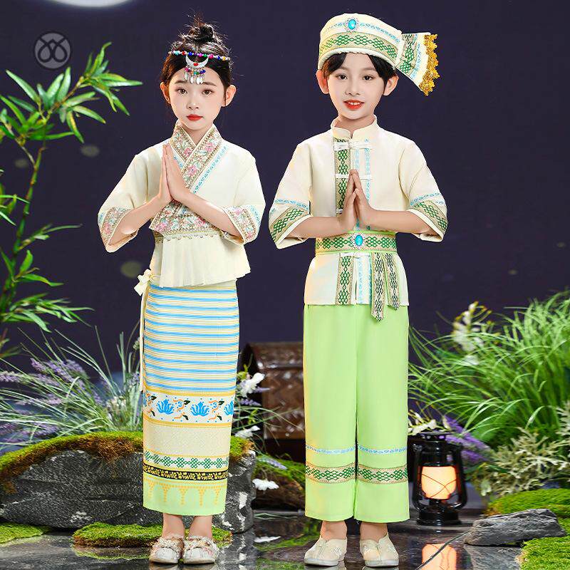 新款男女童米色傣族泼水节孔雀舞