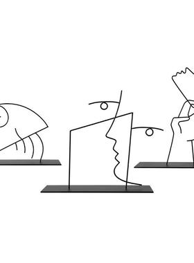 现代简约客厅黑色金属线条摆件家居样板间书柜创意抽象装饰品装饰