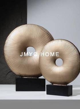 现代简约中古风树脂铜钱艺术摆件酒店家居客厅书房玄关创意装饰品