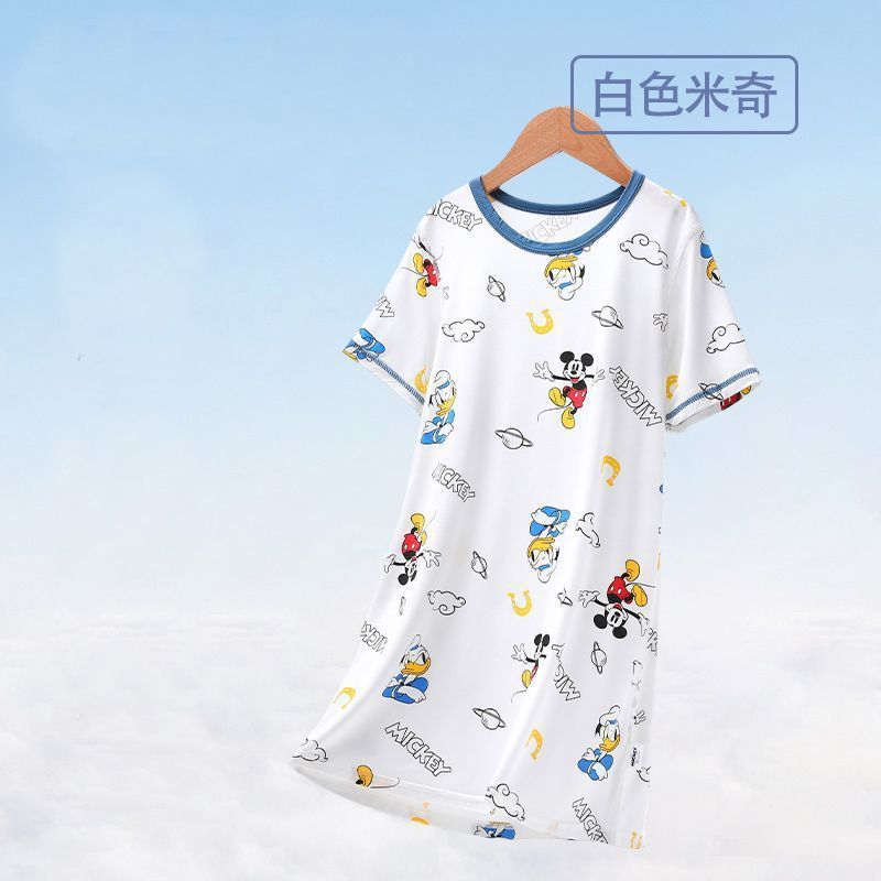 男童睡裙儿童睡袍男孩冰丝中大童宝宝长款家居服皮皮术后睡衣夏季