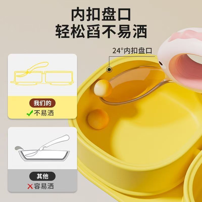 宝宝餐盘儿童硅胶分格一体式吸盘婴儿家用带盖外出辅食碗