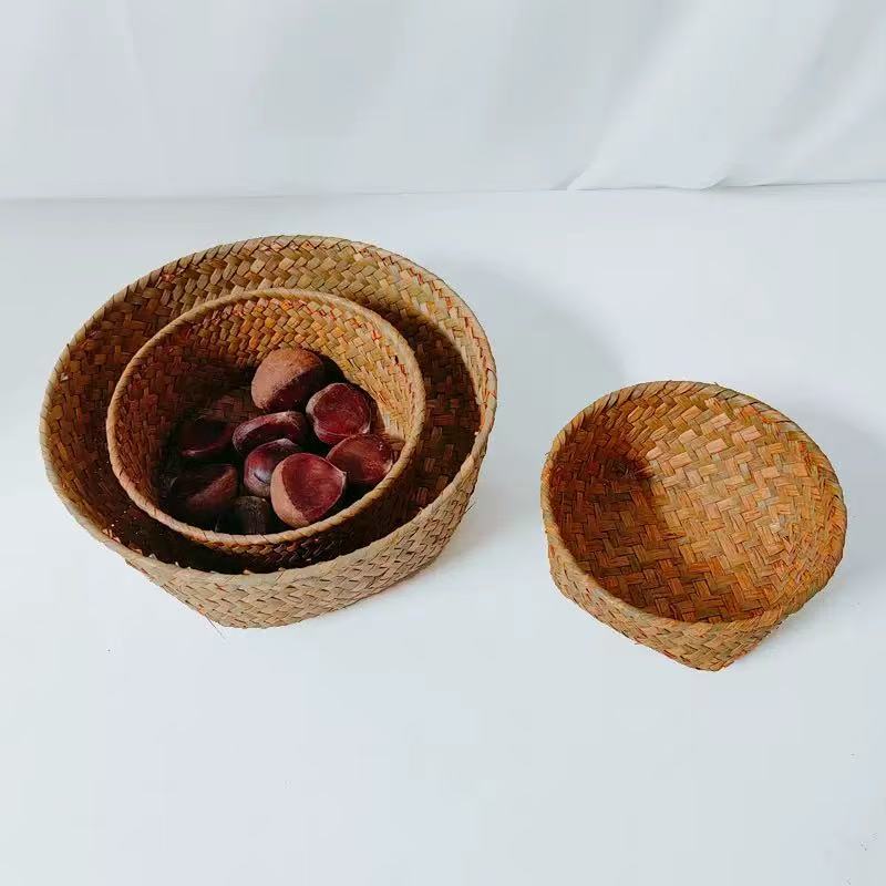 圆形草编编织花盆盆栽篮子桌面整理化妆品储物篮