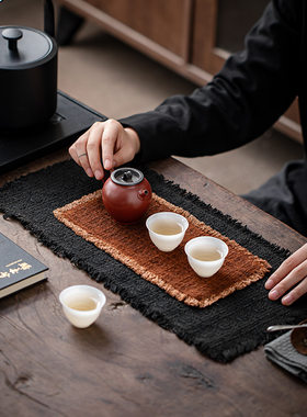 茶席茶桌布艺隔热防水干泡台禅意高端轻奢古朴植物染棉麻双面茶垫