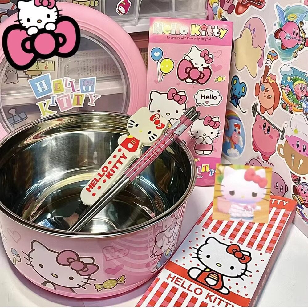 泡面碗宿舍学生大号耐热不锈钢水果饭盒保鲜密封防烫汤碗卡通可爱