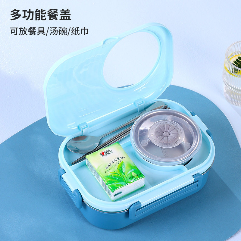 网红304不锈钢分格饭盒上班族学生保温便当盒带汤碗餐盒日式