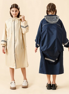 春亚纺风衣儿童雨衣加厚加長防暴雨全身雨披带书包位学生雨衣