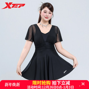 胖mm遮肚显瘦连体微胖女孩遮肉保守游泳装 特步大码 泳衣女2025新款