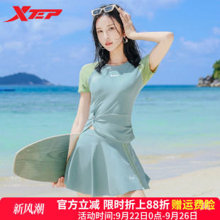 保守顯瘦女孩遮肚小胸聚攏度假海邊泳裝 特步分體泳衣女2025年新款