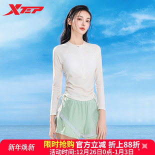 保守遮肚显瘦分体平角运动游泳馆专用装 特步长袖 泳衣女2025年新款