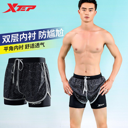 特步泳裤男时尚图案平角宽松