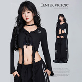 CV新广场舞潮牌 腰搭设计感长袖 泡泡褶皱流苏 跳舞上衣爵士舞时尚