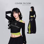 爵士上衣宽松直筒运动裤 女短款 撞色套装 CV新广场舞潮牌跳舞时尚