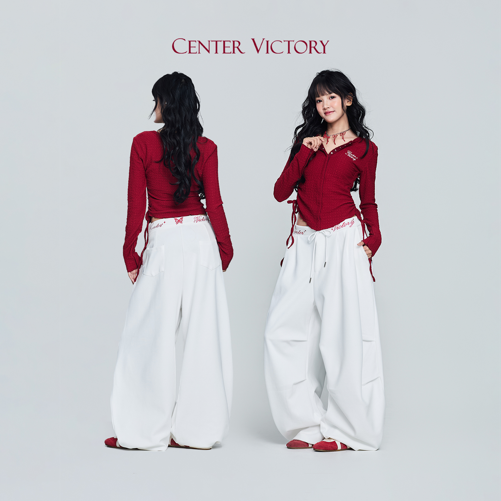 CV新广场舞潮牌"蝴蝶撞色"跳舞白色秋冬嘻哈爵士舞运动裤直筒长裤