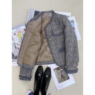 Supdorx粗花呢风格 粗花呢流苏加厚短白色鸭羽绒 夹克女子2025冬季