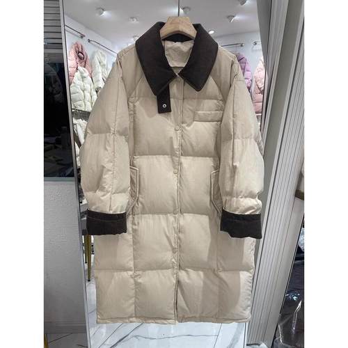 LILY MOST中长款羽绒服女2025年新款韩版拼接灯芯绒翻领冬季外套