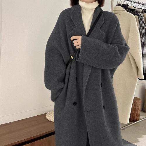 LILY MOST2025冬季新款灰色双面羊绒大衣女中长款高端毛呢外套