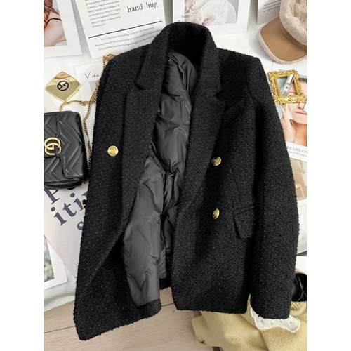 LILY MOST黑色韩版显瘦高端内里羽绒服西装外套女冬季小众高级感