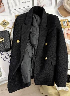 LILY MOST黑色韩版显瘦高端内里羽绒服西装外套女冬季小众高级感