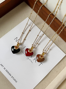 红色珐琅滴釉爱心豆豆链项链春夏高级感甜美轻奢小众锁骨链礼物