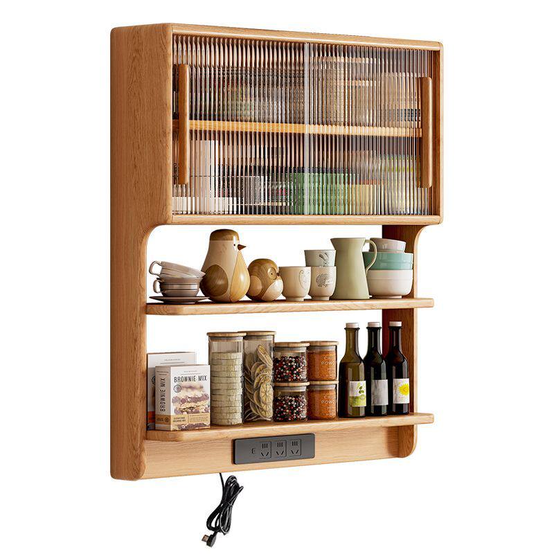 餐边柜墙上置物架悬浮橡胶木壁挂式厨房餐厅吊柜小户型储物新选择