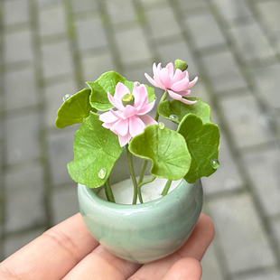 迷你荷花莲花模型微缩场景配件娃娃屋dollhouse家居摆件花卉植物