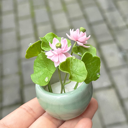 迷你荷花莲花模型微缩场景配件娃娃屋dollhouse家居摆件花卉植物