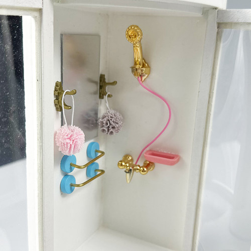 1:12娃娃屋dollhouse家具配件 卫生间木质仿真迷你微缩淋浴房模型