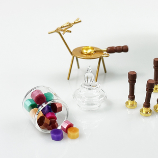 不能烧 饰 dollhouse娃娃屋仿真迷你印章火漆组合微缩场景摆件装