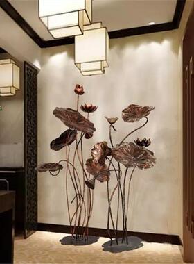 不锈钢荷叶雕塑软装酒店大堂水池铁艺金属荷花落地园林景观摆件