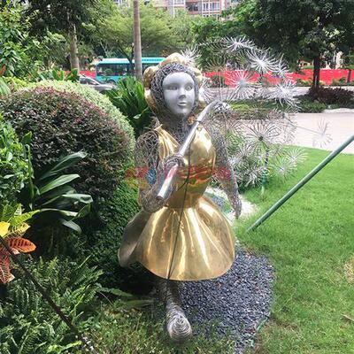 龙岗区不锈钢镂空公园景观人物雕塑蒲公英仙女钢丝花园美陈