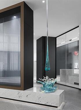 现代轻奢透明树脂落地浪花雕塑酒店售楼处样板间水滴吊饰装饰摆件