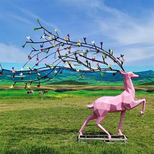 户外仿真玻璃钢彩色几何彩绘小鹿造型户外园林公园景观装饰品摆件