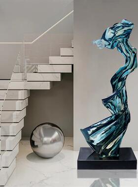 售楼部酒店大堂楼梯间两侧落地大型摆件透明树脂抽象艺术雕塑装饰