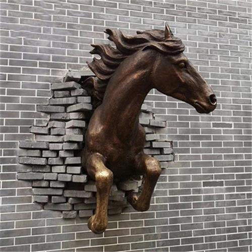 玻璃钢马头雕塑树脂穿墙马半身马墙挂装饰动物摆件