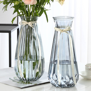 大号玻璃花瓶水培绿萝富贵竹特大号客厅插花瓶高级摆件 三件套