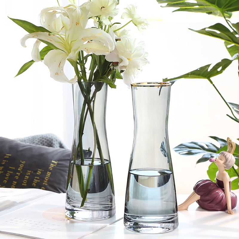 北欧收腰百合轻奢描金玻璃花瓶