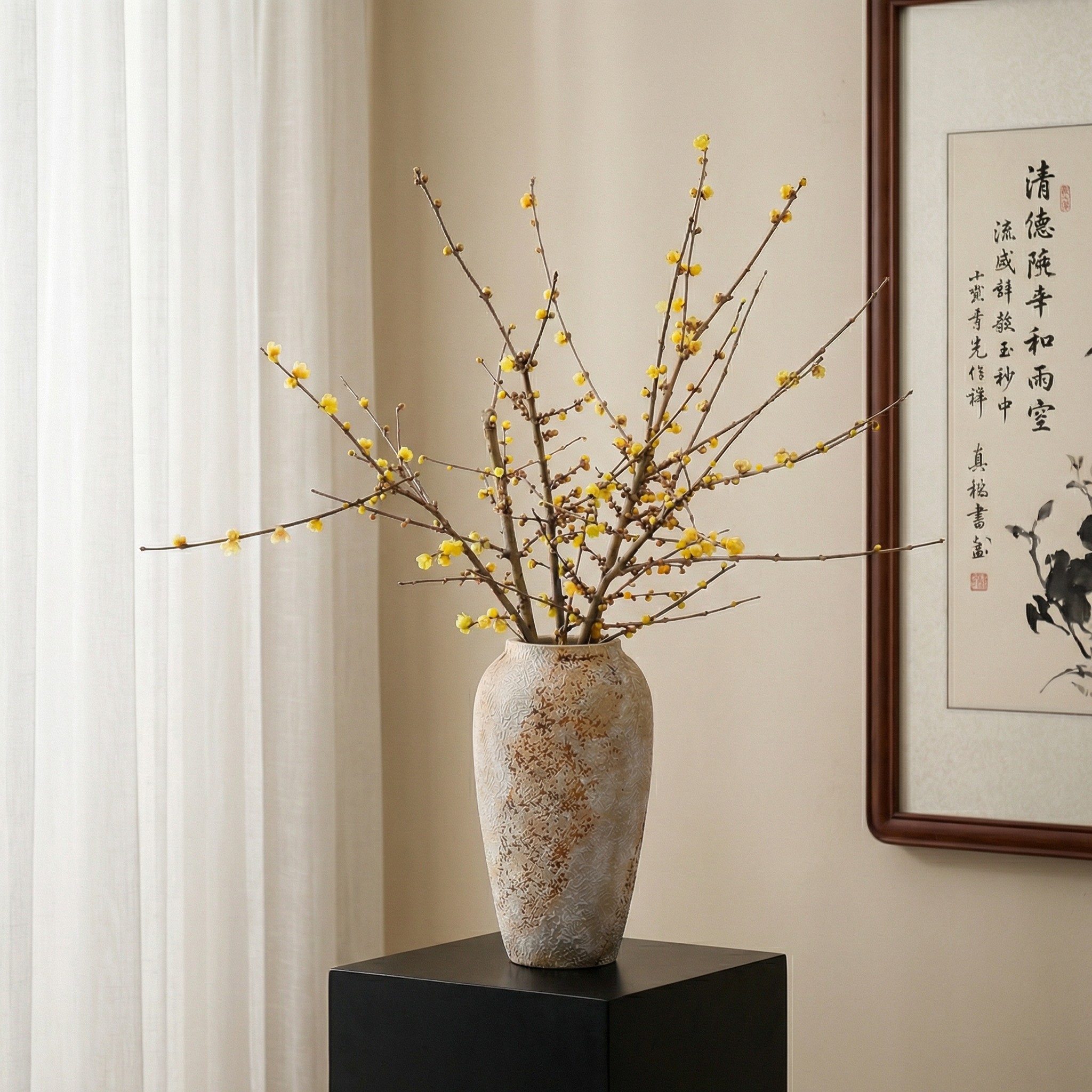 高端大气上档次花瓶陶瓷复古新中式高级水养插花腊梅鲜花客厅摆件