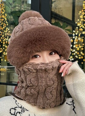 套头帽子围脖一体女2025新款冬季百搭电动车骑车保暖神器防风护脖