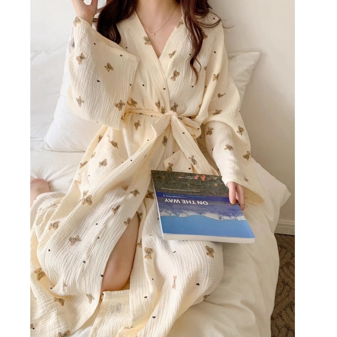 睡袍女秋冬季棉质甜美系带浴衣浴袍长款春夏天薄款晨袍家居服睡衣