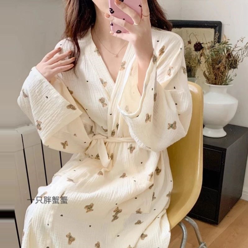 公主风长袖睡衣女2026新款中长款睡袍浴袍晨袍可外穿家居服睡裙女