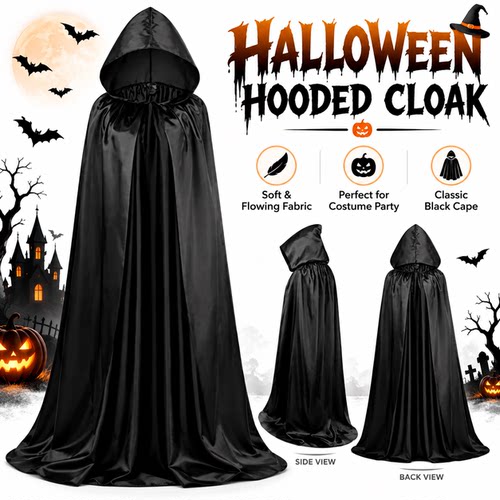 Halloween Satin Death Hooded Cloak 成人死神披风斗篷
