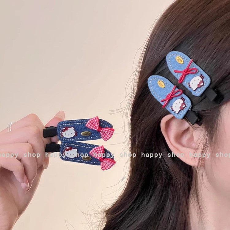 牛仔布艺kitty猫发夹边夹