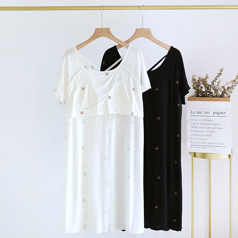 睡裙女莫代尔带胸垫短袖可爱夏季薄款印花透气柔软凉感美背家居服,女士内衣/男士内衣/家居服,睡裙,淘宝优惠券,粉丝福利购,淘宝优惠卷