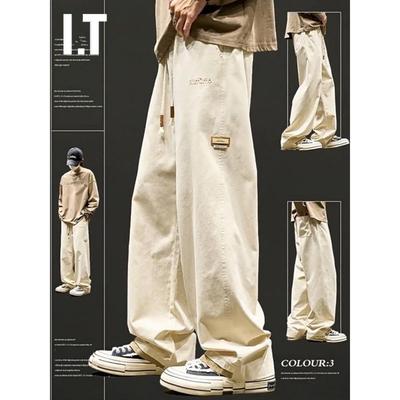 潮牌美式覆古宽松直筒裤子男士春秋款休闲长裤阔腿工装裤运动卫裤