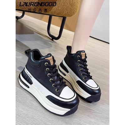 高帮鞋女2025新款真皮秋冬加绒高帮棉鞋女休闲内增高厚底鞋子女鞋