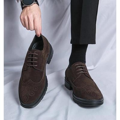 潮男休闲皮鞋秋冬鞋子英伦布洛克男鞋磨砂2025新款潮牌翻毛皮潮鞋