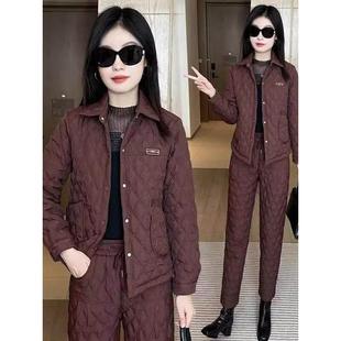 气质洋气棉衣棉裤 加绒加厚时尚 新款 女士冬季 小个子保暖两件套 套装