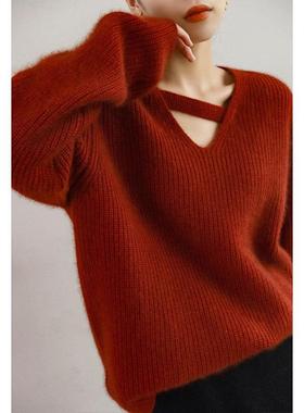 IT UNDER GARDEN 红色过年毛衣女秋冬季镂空高级感蛇年本命年穿搭